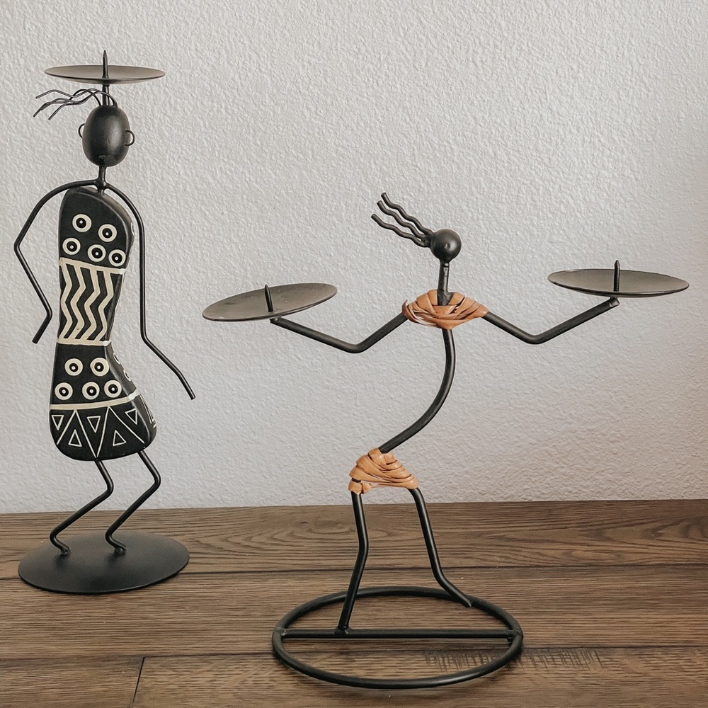 Vintage Primitive Iron Candle Holders set of 2